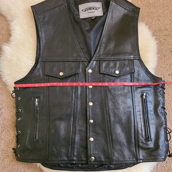 UNIK Premium Black Leather Biker Vest - Picture 11 of 13
